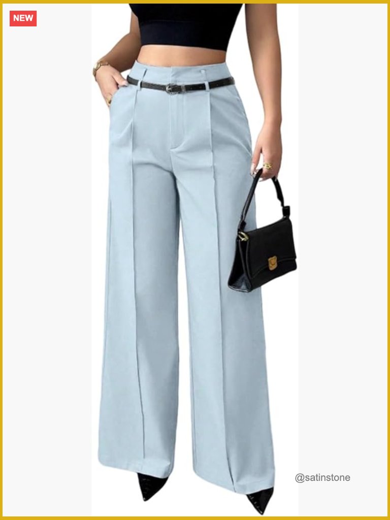 Polyester Spandex High Waisted Wide Leg Dress Pants With Belt
